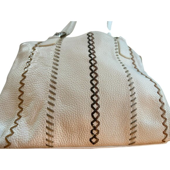 Brighton Cream Pebbled Leather Shoulder Tote Bag With Floral Metal Accents - Picture 2 of 12